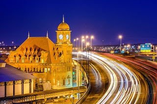 Shot of Richmond's main street station at night