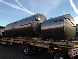 Custom stainless steel tanks on truck ready for delivery